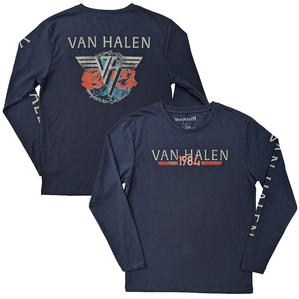 VAN HALEN ヴァンヘイレン (エドワード生誕 70周年 ) - 84 Tour / バックプリントあり / 長袖 / Sleeve Print / Tシャツ / メンズ - PGS